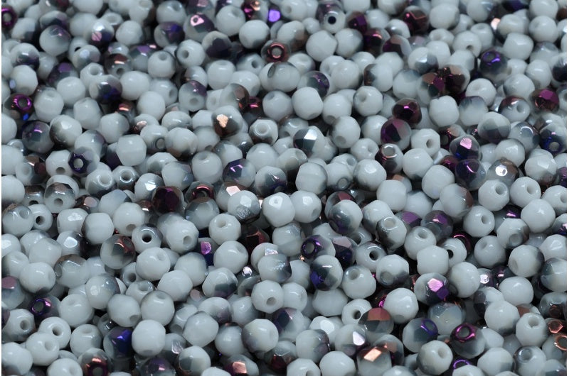 Fire Polished Faceted Beads Round, Chalk White 23001 (03000-23001), Bohemia Crystal Glass, Czech Republic