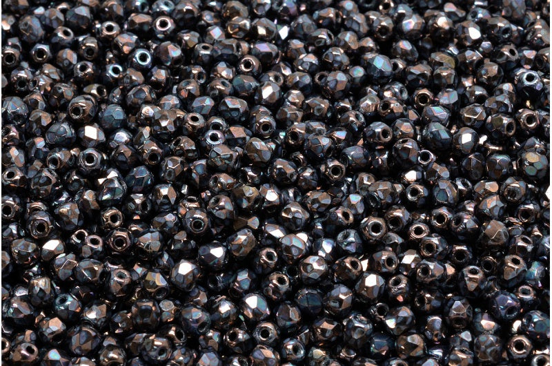 ファセット加工ラウンドビーズ、ブラックネビュラ（23980-15001）、ボヘミアクリスタルガラス、チェコ共和国