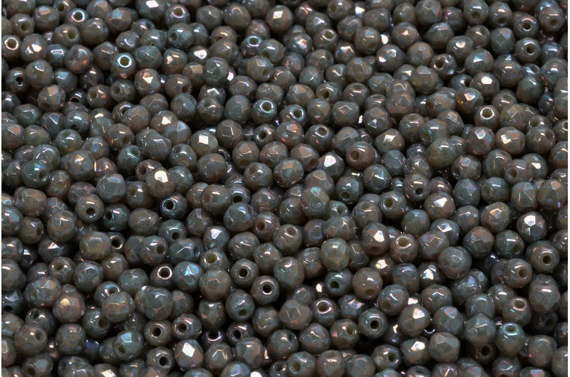 ファセット加工ビーズラウンド、不透明ベージュネビュラ（13010-15001）、ボヘミアクリスタルガラス、チェコ共和国