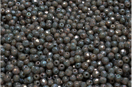 ファセット加工ビーズラウンド、不透明ベージュネビュラ（13010-15001）、ボヘミアクリスタルガラス、チェコ共和国