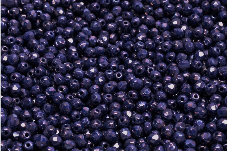 ファセット加工ビーズラウンド、不透明ブルーネビュラ（33050-15001）、ボヘミアクリスタルガラス、チェコ共和国