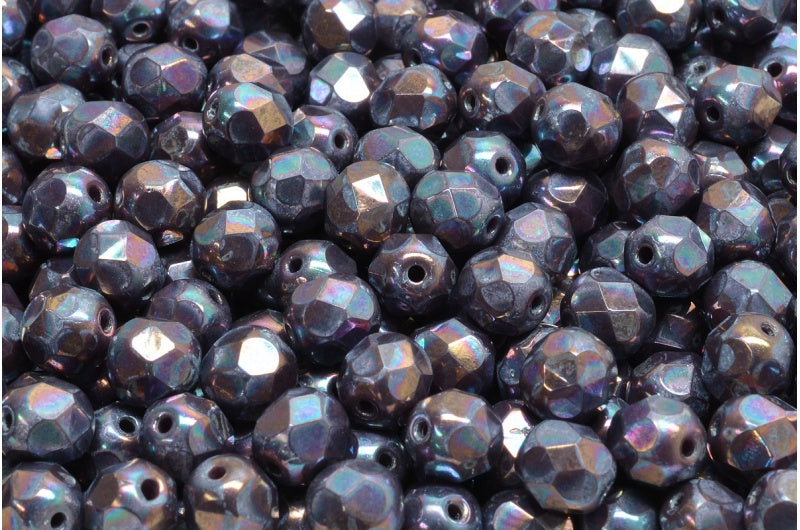 ファセット加工ビーズラウンド、パープルネビュラ（23020-15001）、ボヘミアクリスタルガラス、チェコ共和国