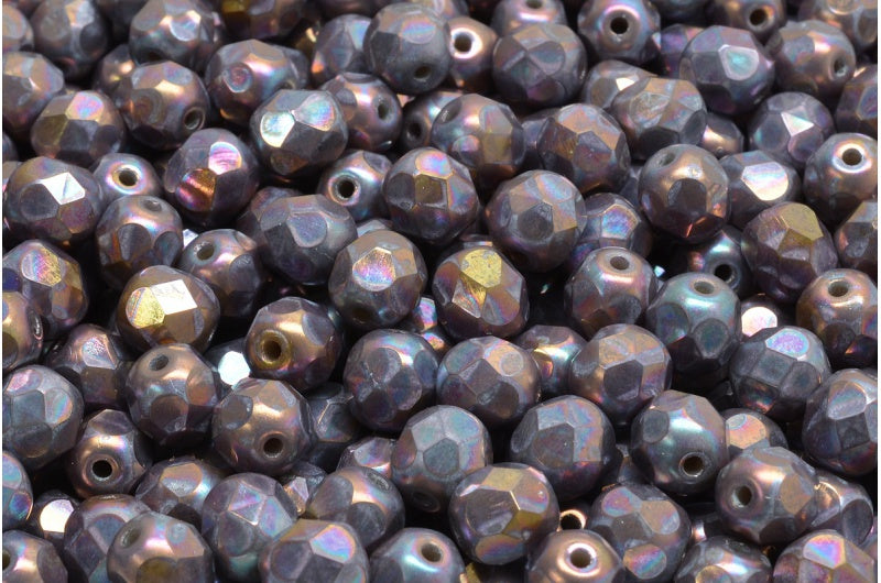 圆形火抛光刻面珠，不透明灰色星云（43020-15001），波西米亚水晶玻璃，捷克共和国