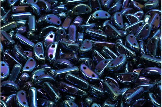 Half Moon Beads, Black Blue Iris (23980-21435), Glass, Czech Republic