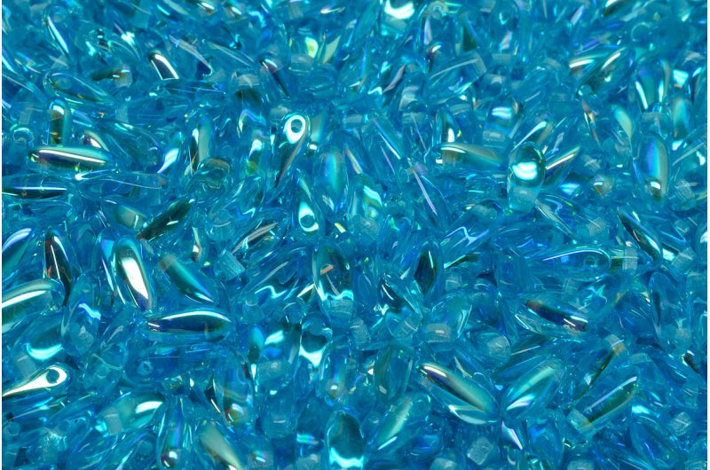 Dolchperlen, Transparent Aqua Ab (60010-28701), Glas, Tschechische Republik