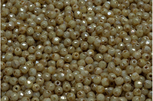 Fire Polished Faceted Beads Round, Chalk White Picasso (03000-43400), Bohemia Crystal Glass, Czech Republic