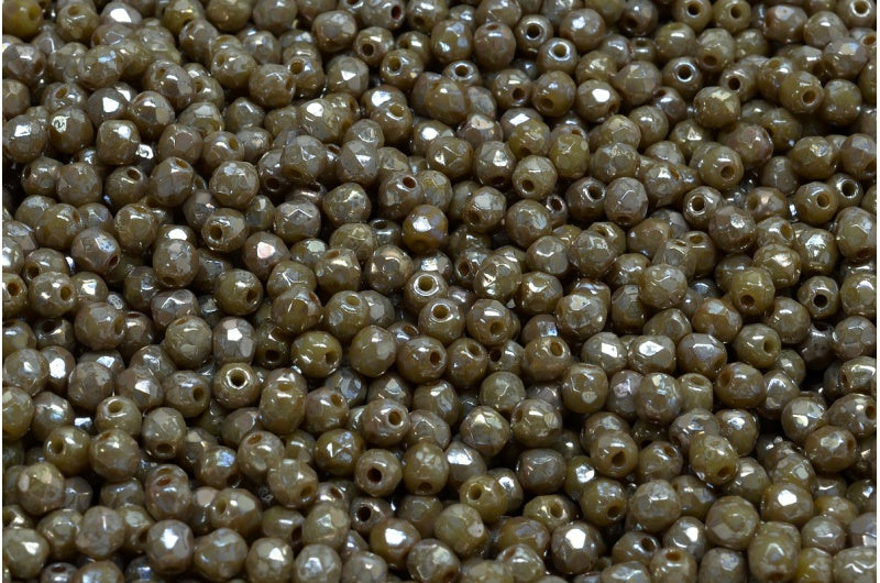 圆形火抛光刻面珠，不透明灰色毕加索（43020-43400），波西米亚水晶玻璃，捷克共和国