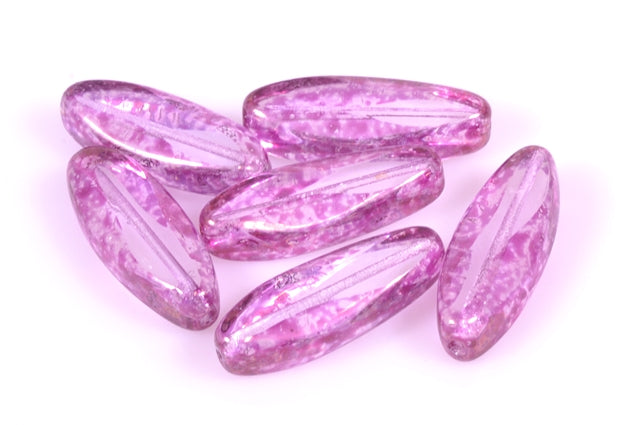 Table Cut & Polished Oval Beads 24 x 9 mm, Crystal Marble Violet (30-15423), Bohemia Crystal Glass, Czechia 99101314