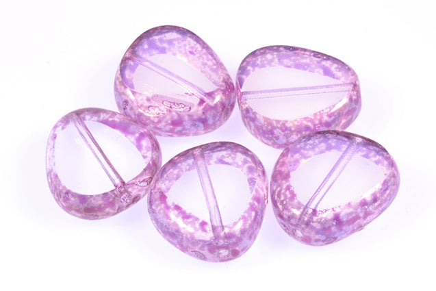 Triangle table Cut beads 18 x 17 mm, Opal White Marble Violet (1000-15423), Bohemia Crystal Glass, Czechia 99130156