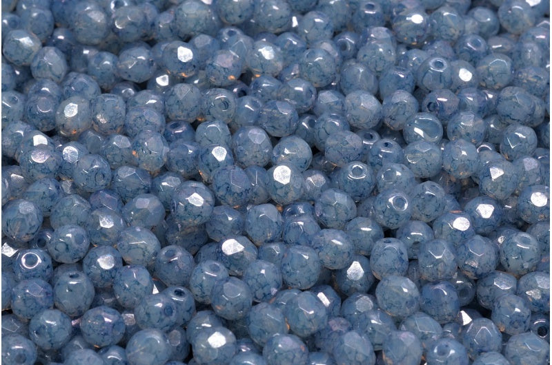 ファセット加工ラウンドビーズ、オパールホワイトテラコッタブルー（01000-15464）、ボヘミアクリスタルガラス、チェコ共和国