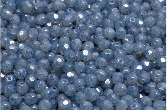 ファセット加工ラウンドビーズ、オパールホワイトテラコッタブルー（01000-15464）、ボヘミアクリスタルガラス、チェコ共和国