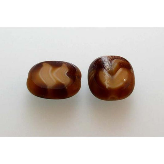 Shaped Table Cut Beads 14 x 12 mm, Lined Green Brown (16127), Bohemia Crystal Glass, Czechia 99130310