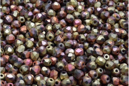 Fire Polished Faceted Beads Round, Crystal Matte 98544 (00030-84100-98544), Bohemia Crystal Glass, Czech Republic