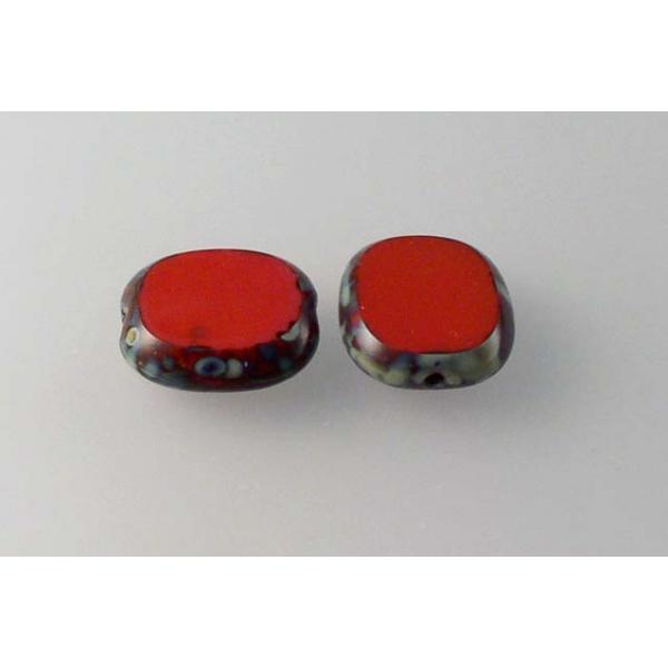 Shaped Table Cut Beads 14 x 12 mm, Opaque Red Travertin (93200-86800), Bohemia Crystal Glass, Czechia 99130310