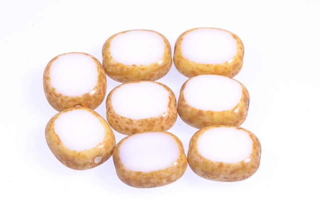 Shaped Table Cut Beads 14 x 12 mm, Chalk White Travertin (3000-86800), Bohemia Crystal Glass, Czechia 99130310