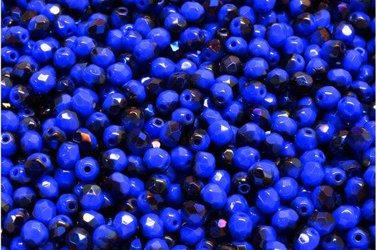 ファイアポリッシュファセットビーズラウンド、不透明ブルー29901（33050-29901）、ボヘミアクリスタルガラス、チェコ共和国