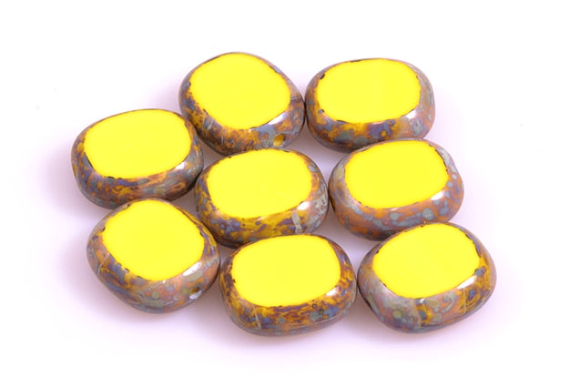 Shaped Table Cut Beads 14 x 12 mm, Yellow Travertin (83120-86800), Bohemia Crystal Glass, Czechia 99130310