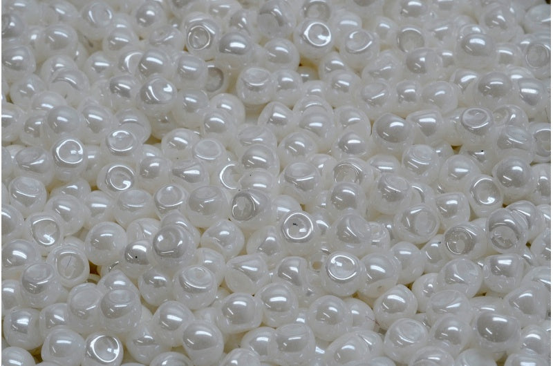 Mushroom Button Beads, White 21402 (02010-21402), Glass, Czech Republic