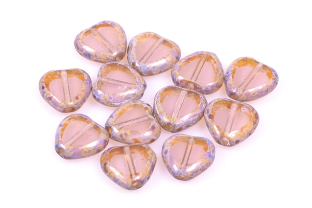 Heart Table Cut Beads 10 x 10 mm, Transparent Light Amethyst Travertin (20010-86800), Bohemia Crystal Glass, Czechia 99179001