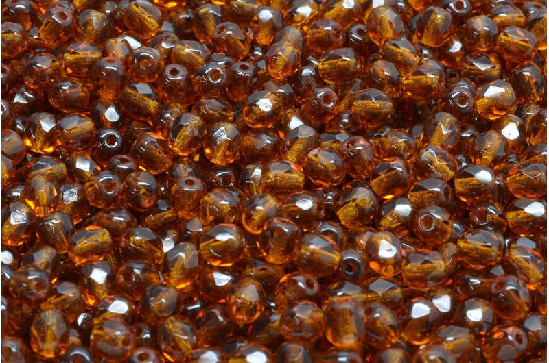Fire Polished Faceted Beads Round, Brown (11010), Bohemia Crystal Glass, Czech Republic