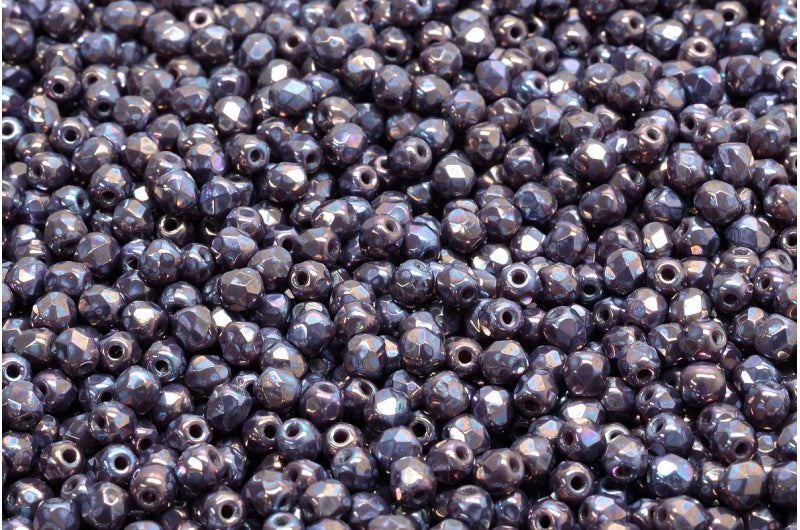 ファセット加工ビーズラウンド、不透明アメジスト星雲（23050-15001）、ボヘミアクリスタルガラス、チェコ共和国