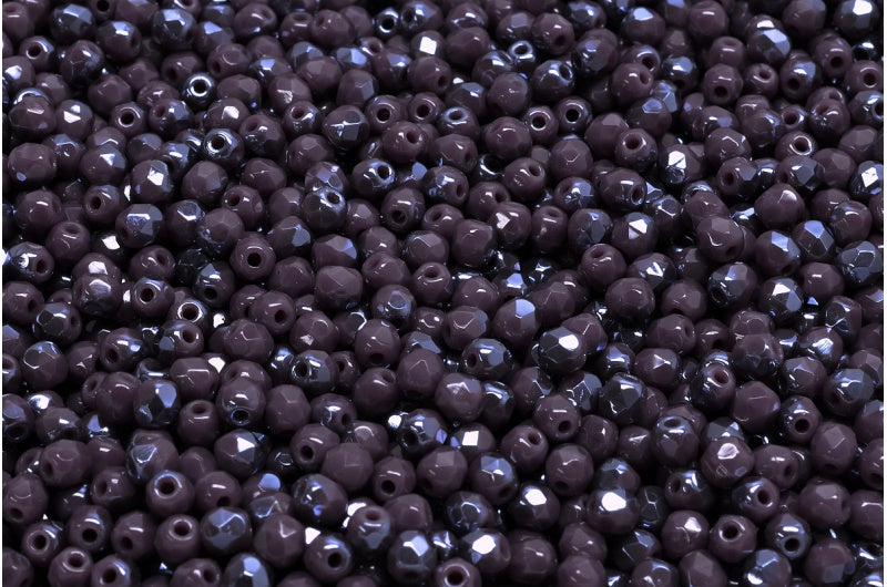 ファイアポリッシュファセットビーズラウンド、不透明アメジスト23701（23050-23701）、ボヘミアクリスタルガラス、チェコ共和国