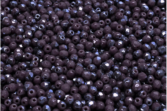 ファイアポリッシュファセットビーズラウンド、不透明アメジスト23701（23050-23701）、ボヘミアクリスタルガラス、チェコ共和国