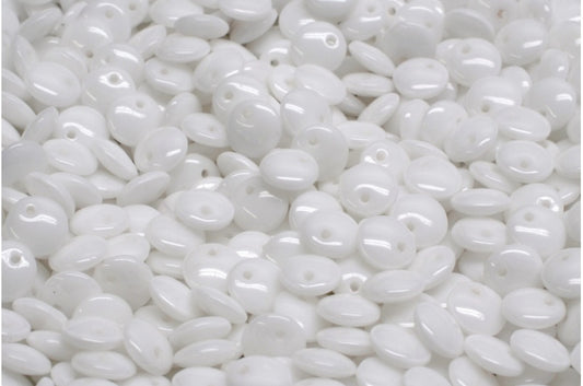 レンズ豆ビーズ、ホワイトオパール（02020）、ガラス、チェコ共和国