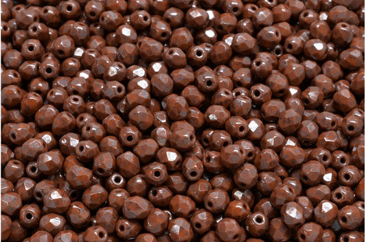 ファセット加工ビーズラウンド、不透明ブラウンテラコッタブルー（13610-15464）、ボヘミアクリスタルガラス、チェコ共和国