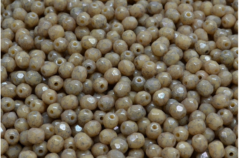 ファセット加工ラウンドビーズ、ベージュテラコッタブルー（13020-15464）、ボヘミアクリスタルガラス、チェコ共和国