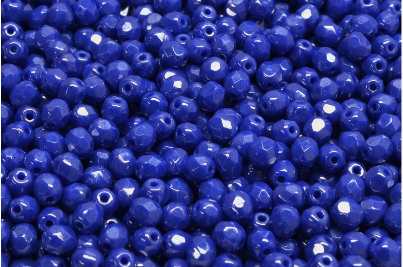 ファセット加工ビーズラウンド、不透明ブルーヘマタイト（33050-14400）、ボヘミアクリスタルガラス、チェコ共和国