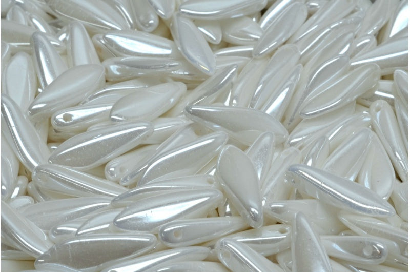 Dagger beads, White Opal 21402 (02020-21402), Glass, Czech Republic