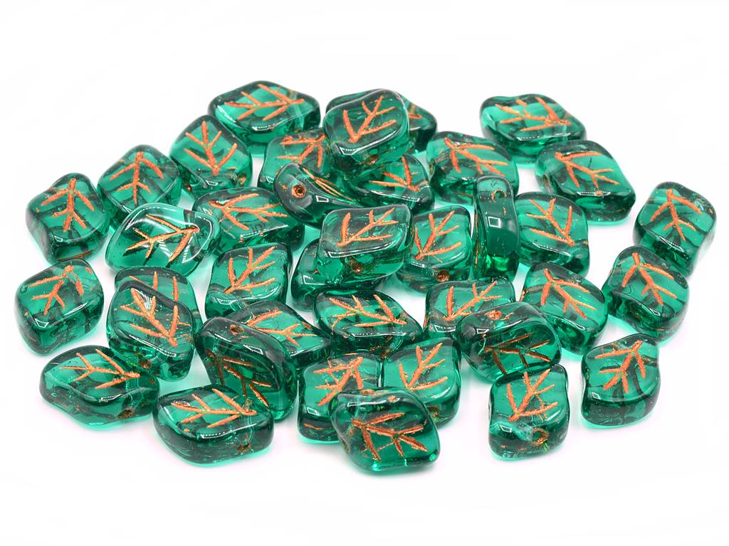 Leaf Beads 12 x 9 mm, Transparent Green Emerald Copper Lined (50730-54307)