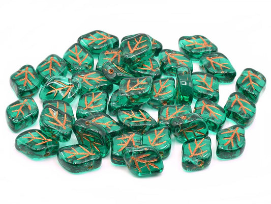 Leaf Beads 12 x 9 mm, Transparent Green Emerald Copper Lined (50730-54307)