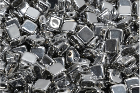 フラットシルキービーズ - 2穴、クリスタルシルバー（00030-27000）、ガラス、チェコ共和国