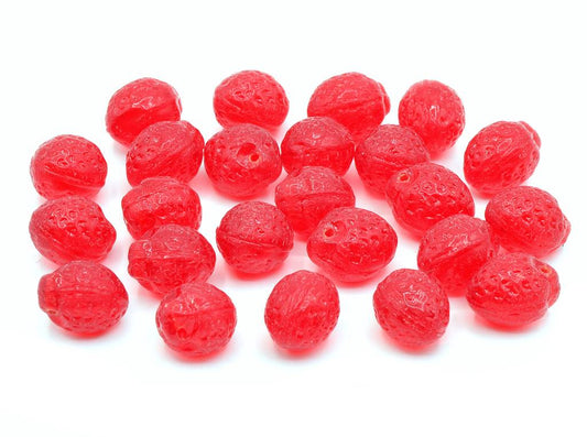 Pressed Beads Strawberry 7 x 11 mm, Ruby Red (90080), Bohemia Crystal Glass, Czechia 11164203