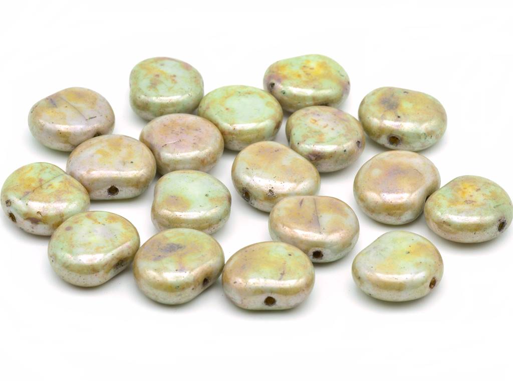 Pressed Beads Apples 11 x 12 mm, Chalk White Stain With Luster Green (03000-65455)