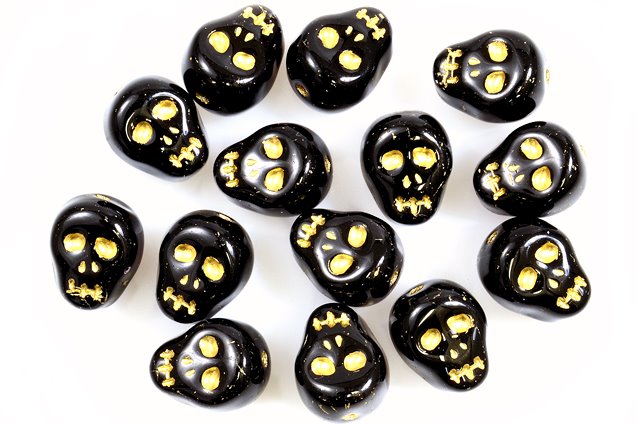 Pressed Beads Skull Braincase 12 mm, Black Gold Lined (23980-54202)