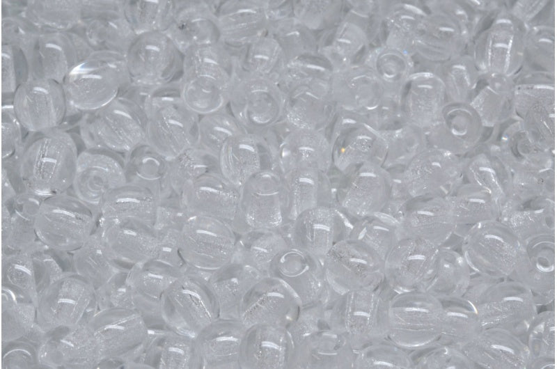 Round Druck Beads - Big Hole 1.5mm, Crystal (00030), Glass, Czech Republic