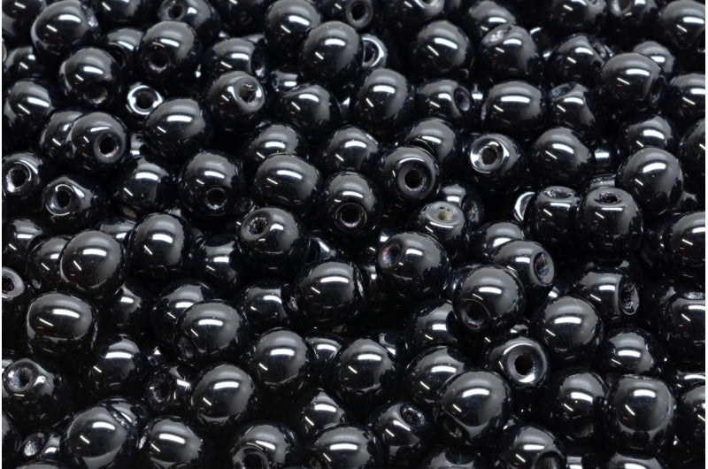 ラウンドドラックビーズ - ビッグホール 1.5mm、ブラック (23980)、ガラス、チェコ共和国