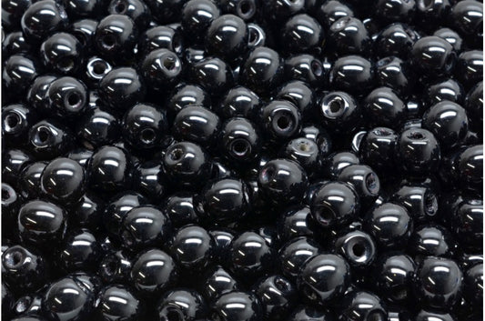 ラウンドドラックビーズ - ビッグホール 1.5mm、ブラック (23980)、ガラス、チェコ共和国