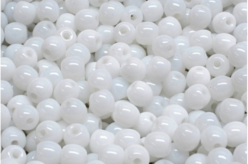 ラウンドドラックビーズ - ビッグホール 1.5mm、ホワイト (02010)、ガラス、チェコ共和国