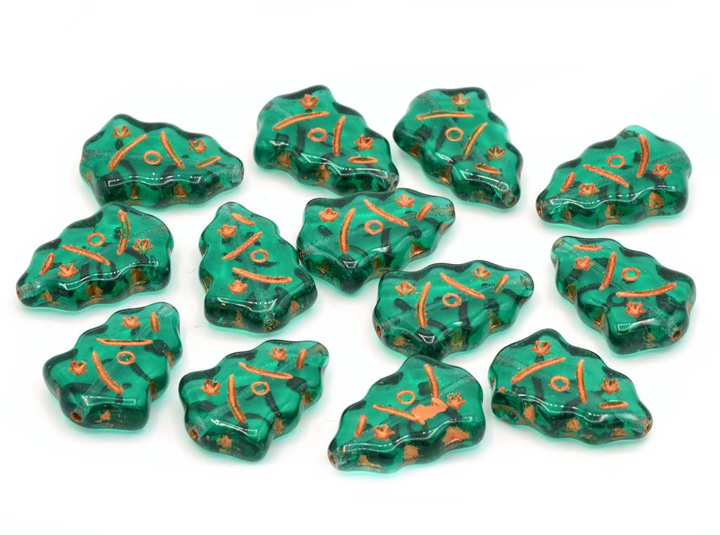 Pressed Beads Christams Tree 17 x 11 mm, Transparent Green Emerald Copper Lined (50730-54307)