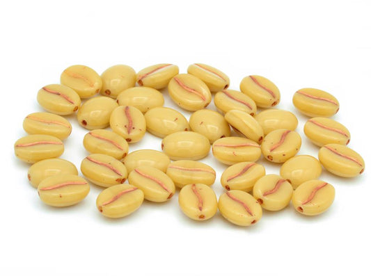 Coffee Bean Beads 11 x 8 mm, Beige Copper Lined (13040-54307)