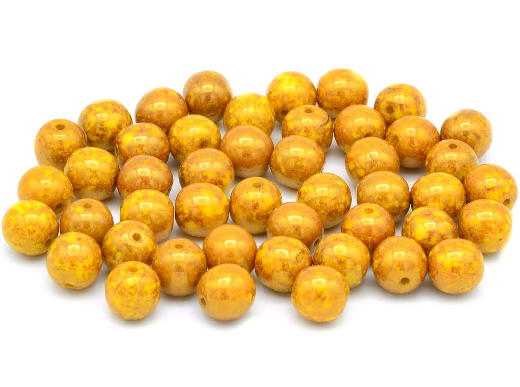 Round Pressed Beads 8 mm, Bright Yellow Terracotta Red (83130-15495)