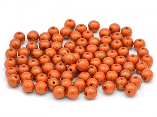 Round Pressed Beads 6 mm, Opaque Orange Terracotta Red (93130-15495)