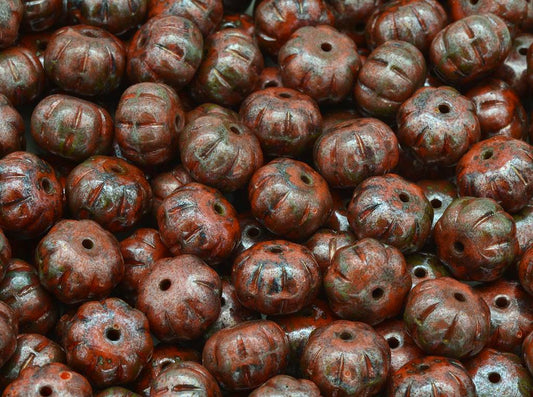 Pumpkin Beads 8 x 11 mm, Opaque Orange Stain With Luster Amber (93130-65401)