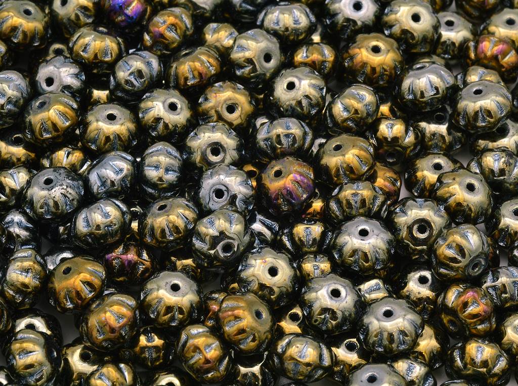 Pumpkin Beads 6 x 9 mm, Black Brown Iris (23980-21415), Bohemia Crystal Glass, Czechia 11100206