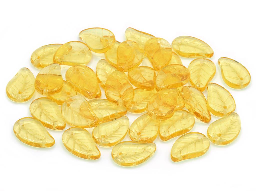 Flat Leaf Beads 14 x 9 mm, Transparent Orange (10040), Bohemia Crystal Glass, Czechia 11100073