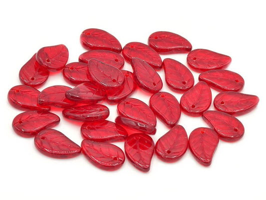 Flat Leaf Beads Ruby Red Glass Czech Republic